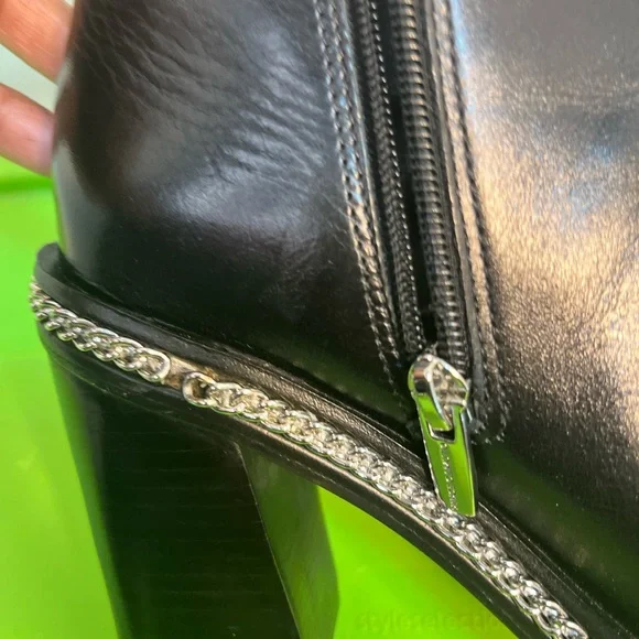 Vince Camuto Black Open-Toe Leather Ankle Booties with Silver Trim - Picture 13 of 15